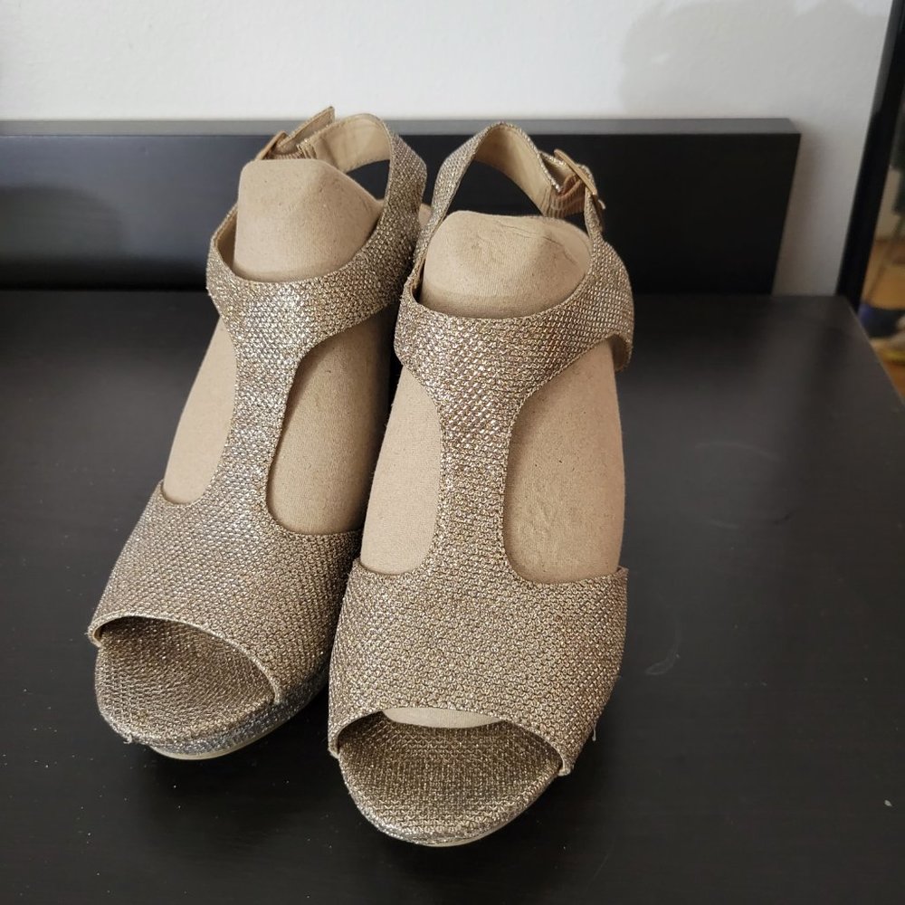 Gold Wedge Heel Sandal